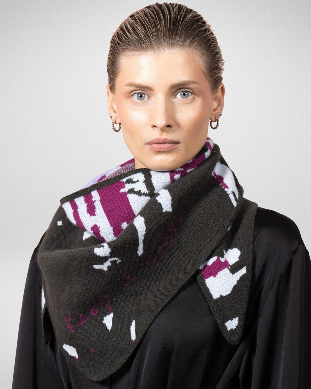 Merino Bandana Scarf Forest Green & Magenta | Urban Aran