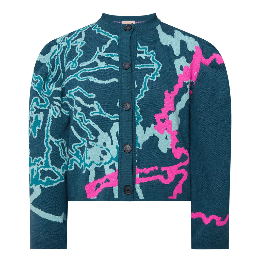 Graphic Barrel-Sleeve Cardigan Blue