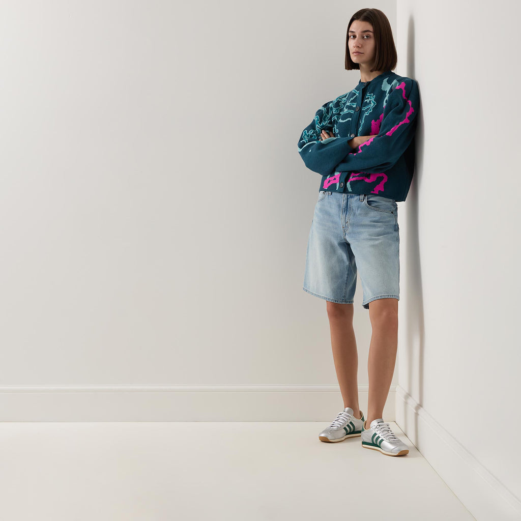 Graphic Barrel-Sleeve Cardigan Blue