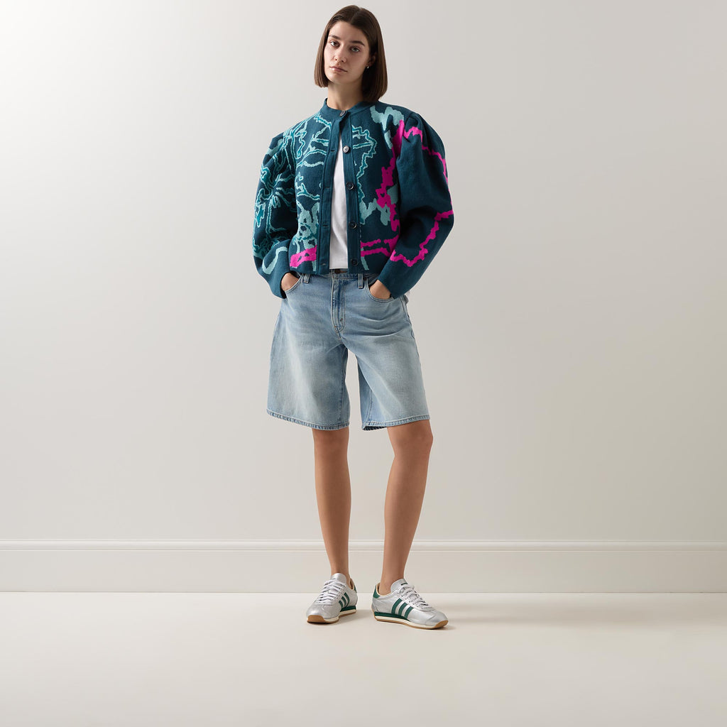 Graphic Barrel-Sleeve Cardigan Blue