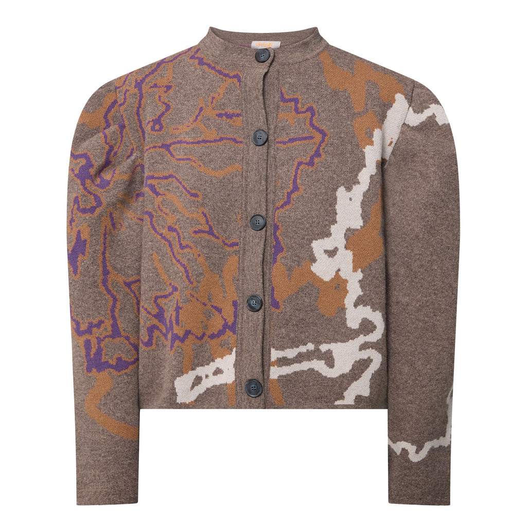 Graphic Barrel-Sleeve Cardigan Brown