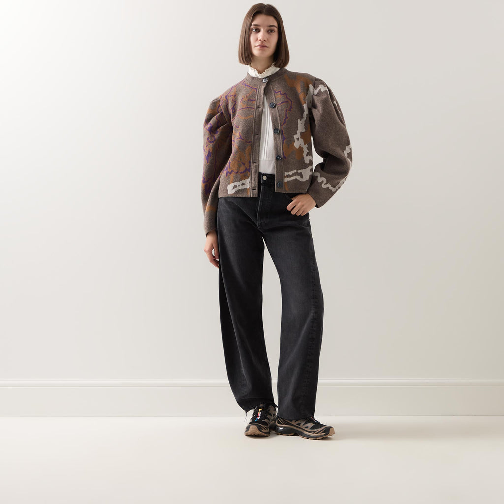 Graphic Barrel-Sleeve Cardigan Brown