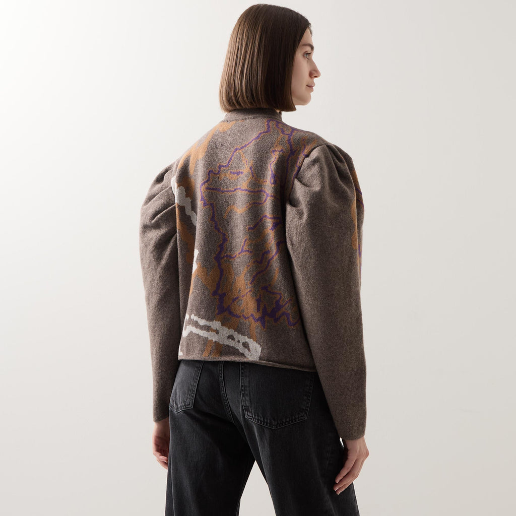 Graphic Barrel-Sleeve Cardigan Brown