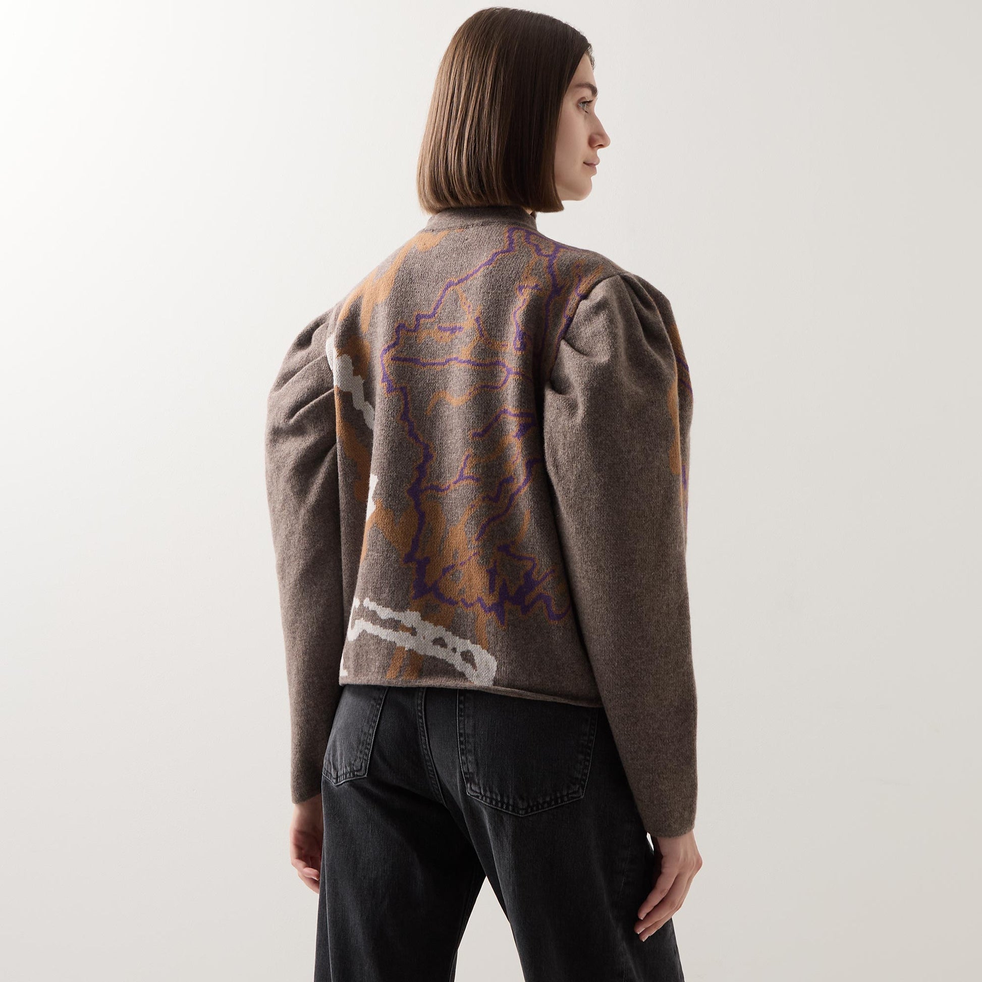 Graphic Barrel-Sleeve Cardigan Brown