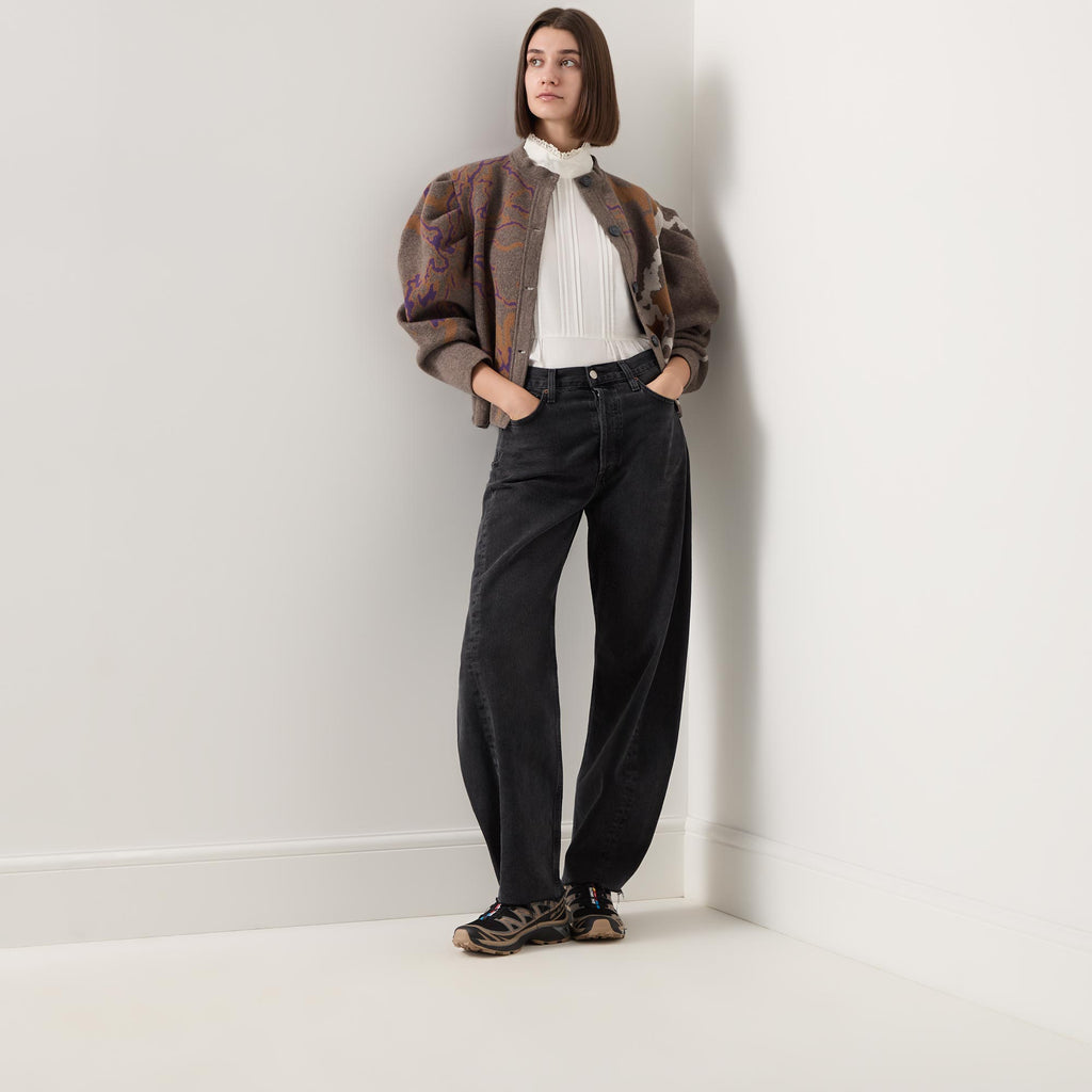 Graphic Barrel-Sleeve Cardigan Brown