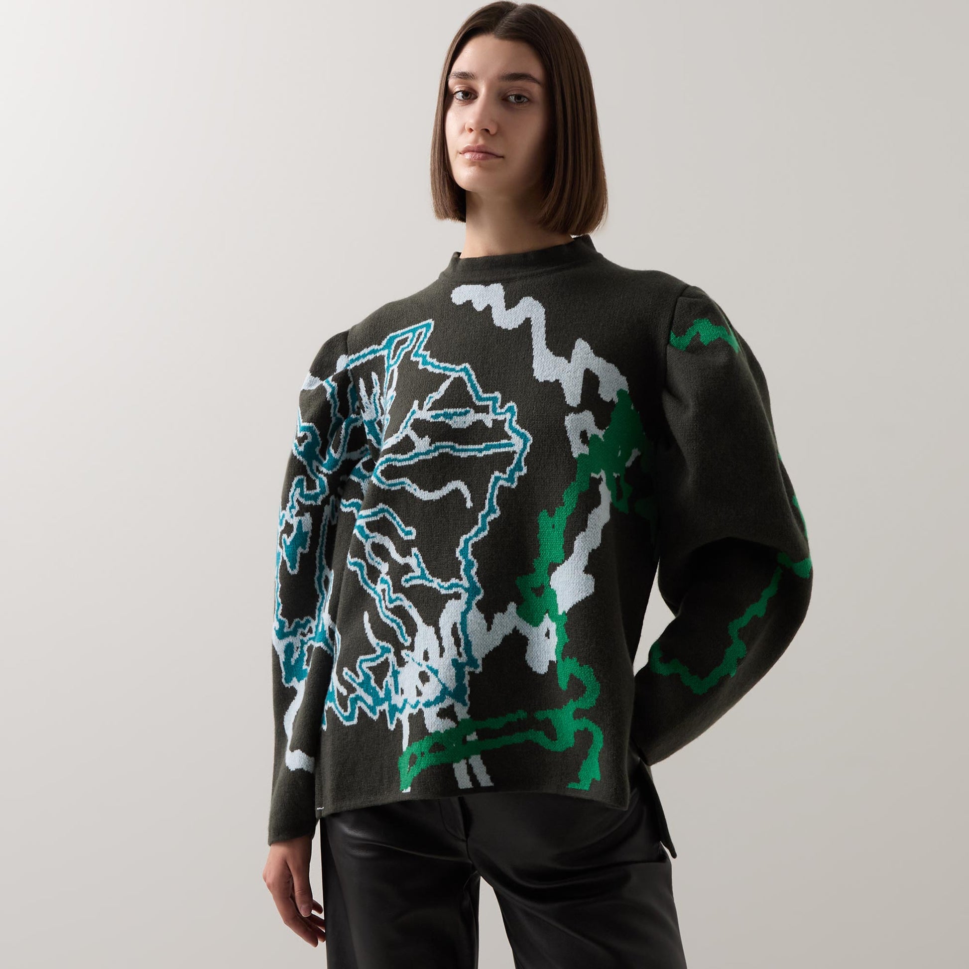 Graphic Barrel-Sleeve Sweater