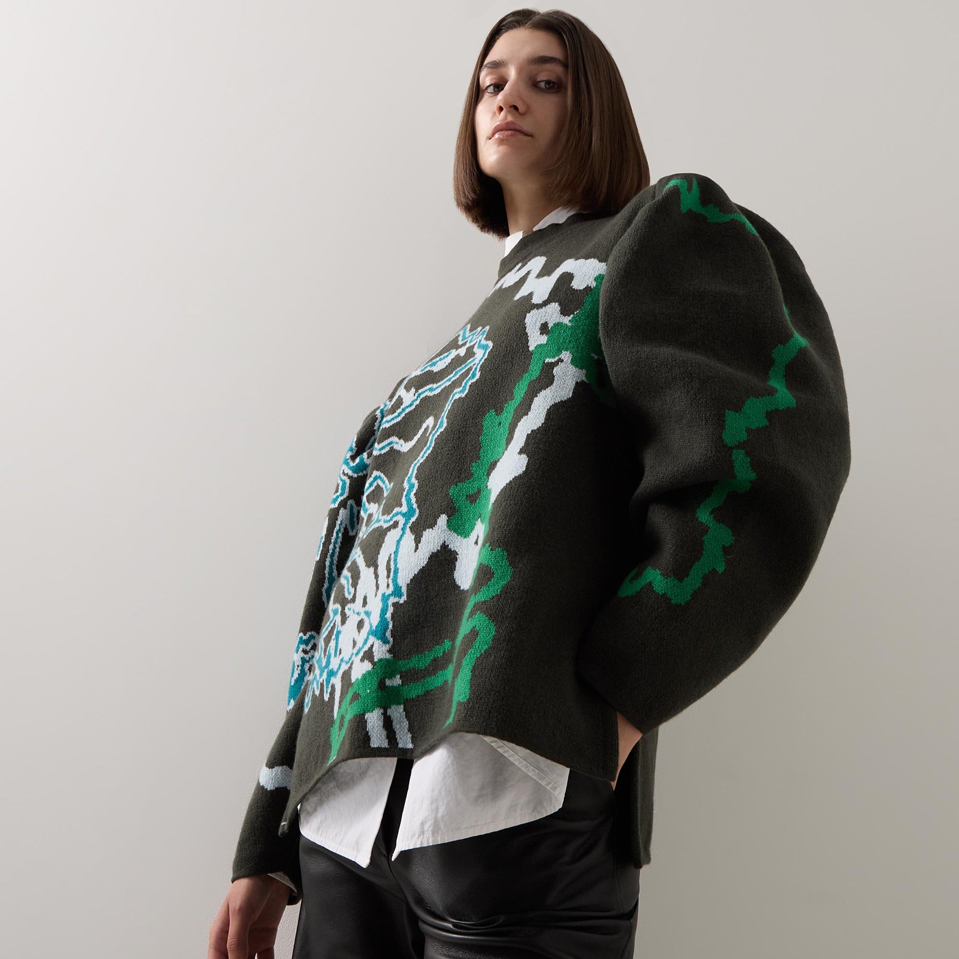 Graphic Barrel-Sleeve Sweater