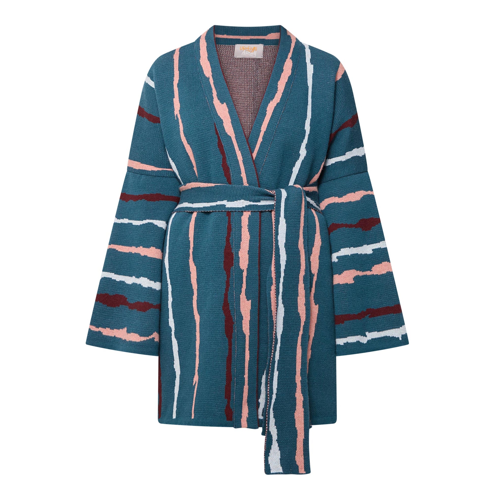 Kimono - Real Blue with peach and burgundy