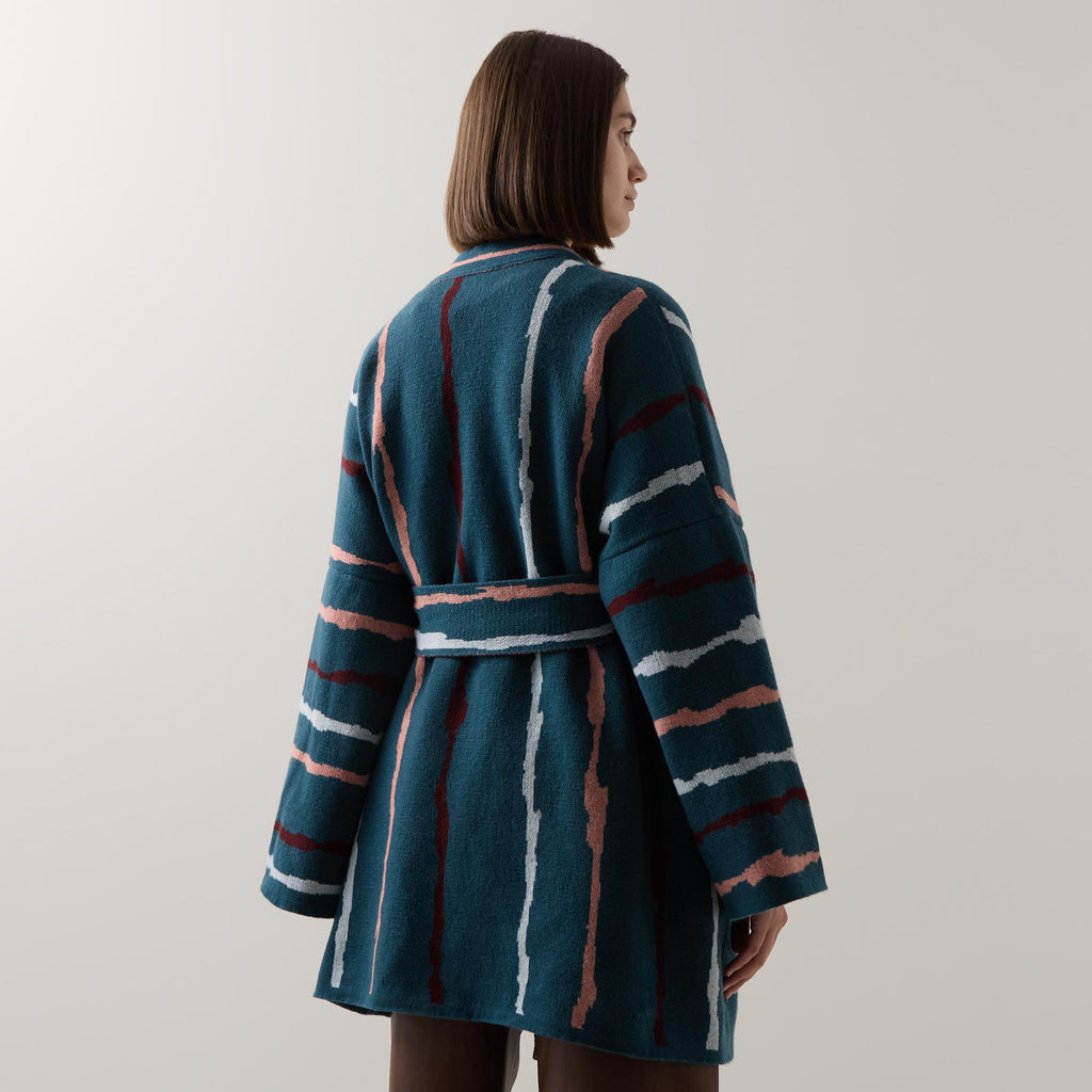 Kimono - Real Blue with peach and burgundy