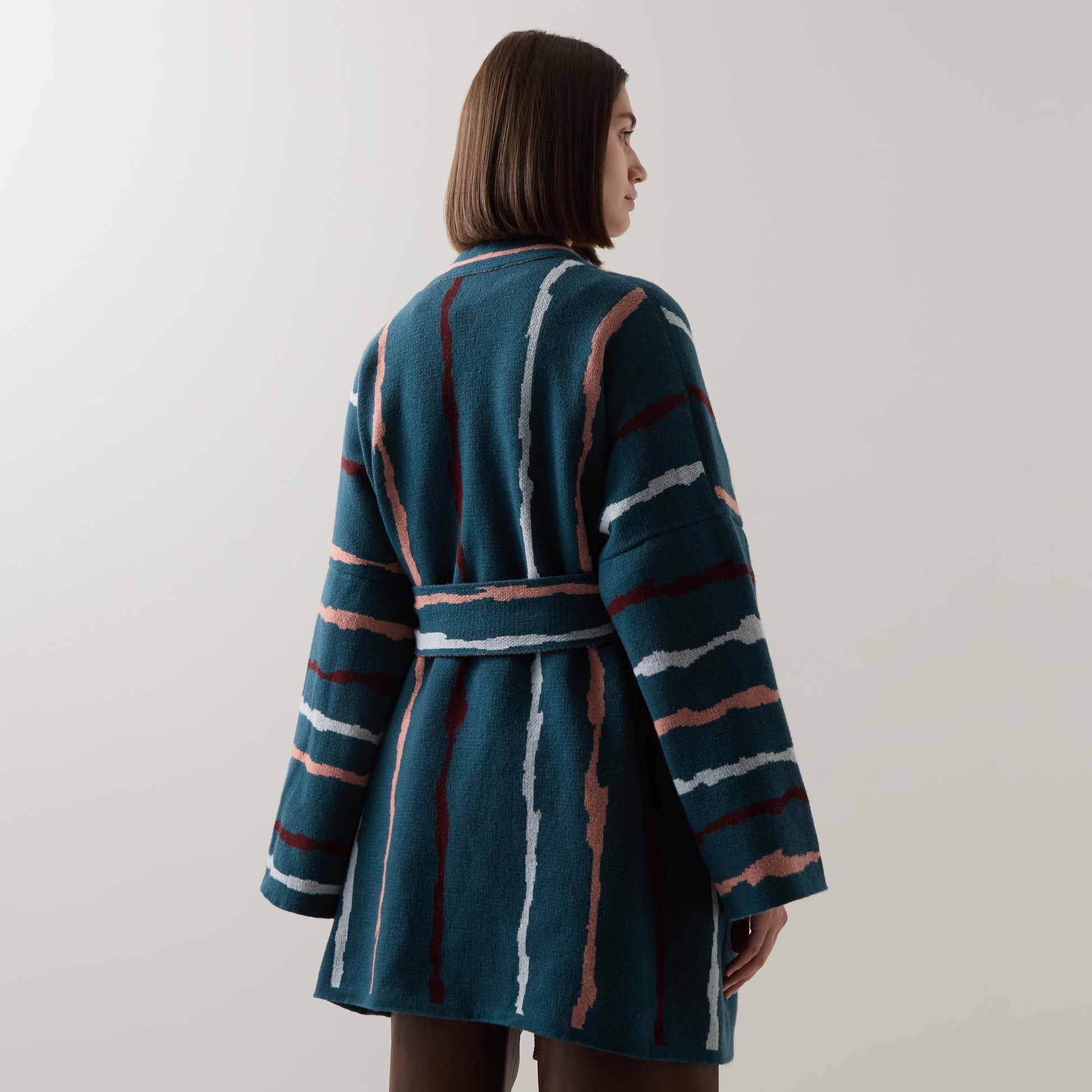 Kimono - Real Blue with peach and burgundy