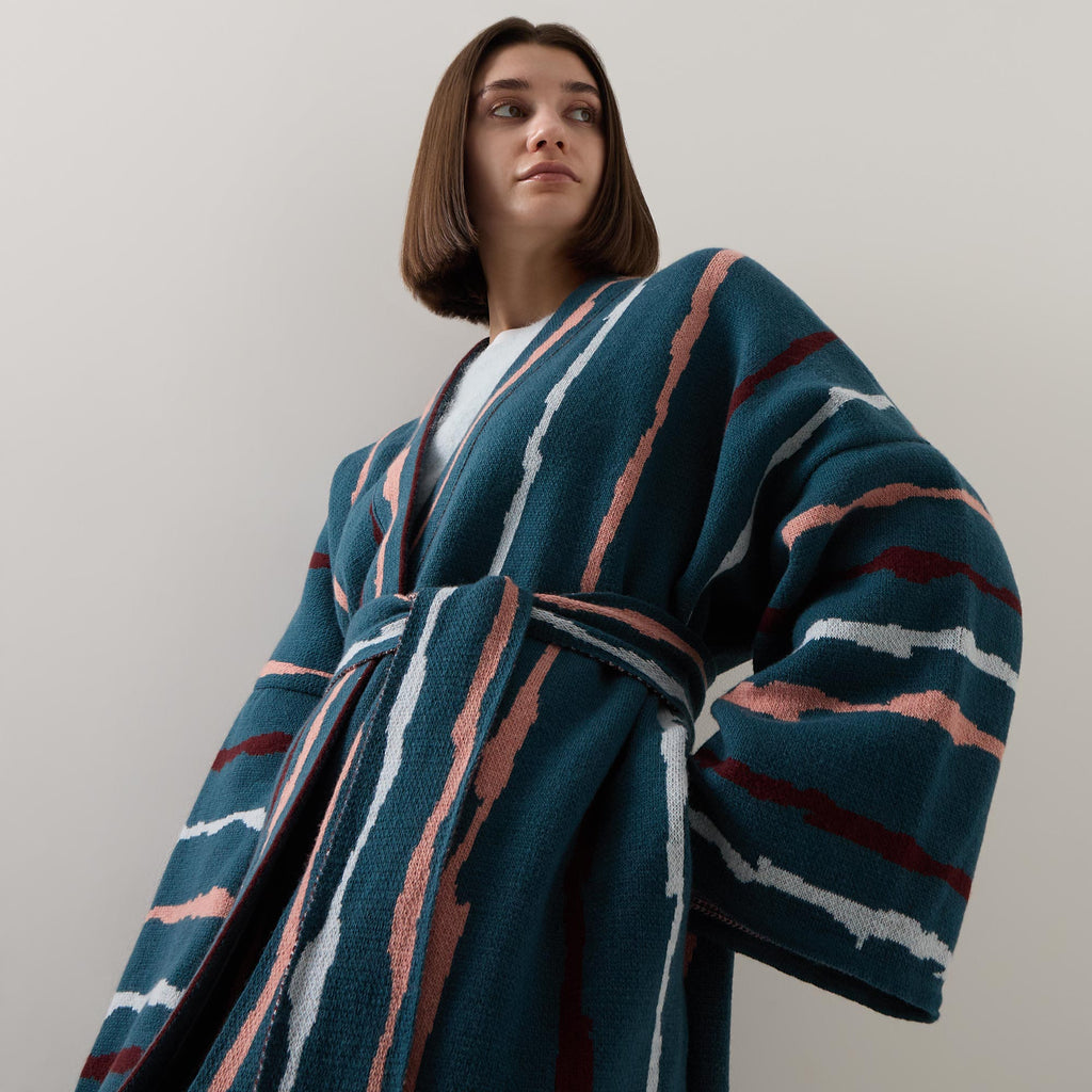 Kimono - Real Blue with peach and burgundy