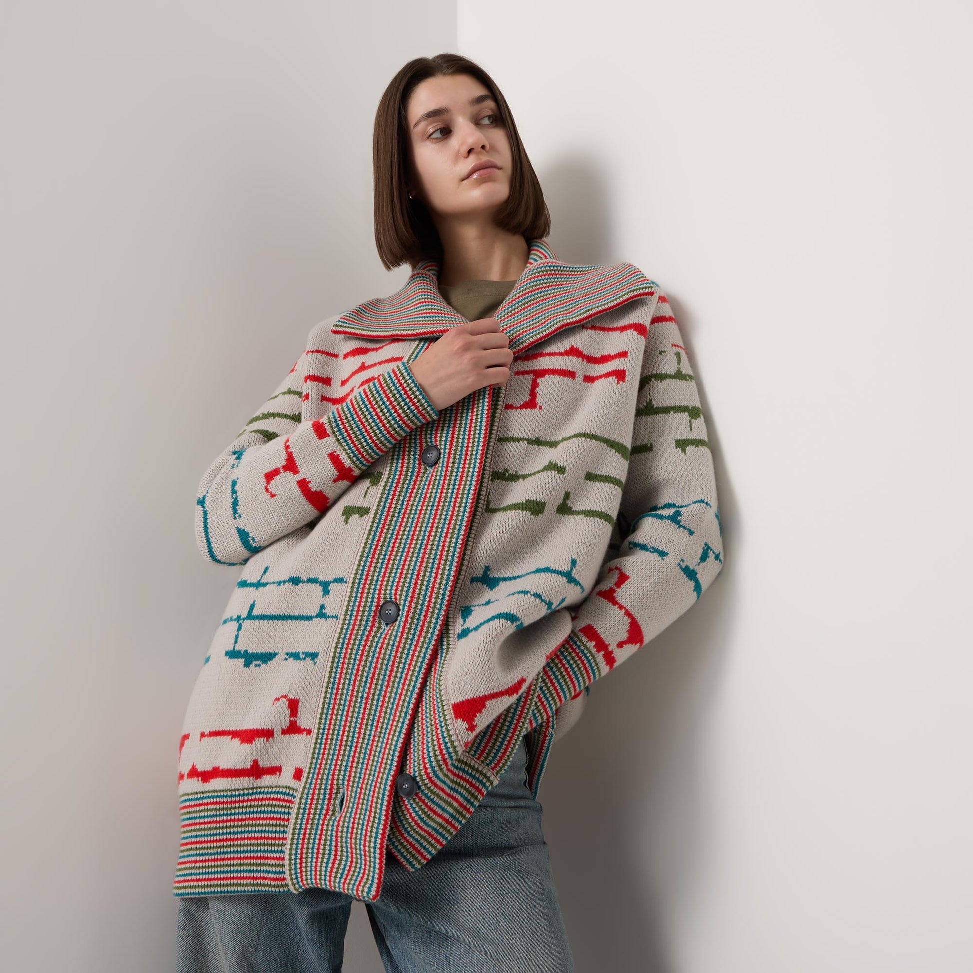 Graphic Long Bomber Pale Almond