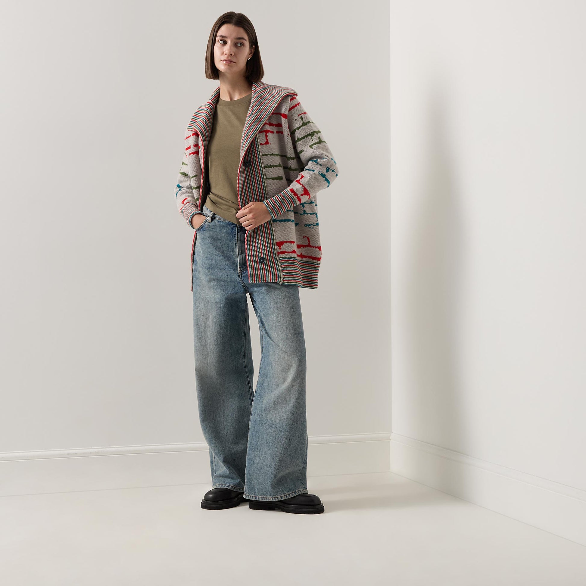 Graphic Long Bomber Pale Almond