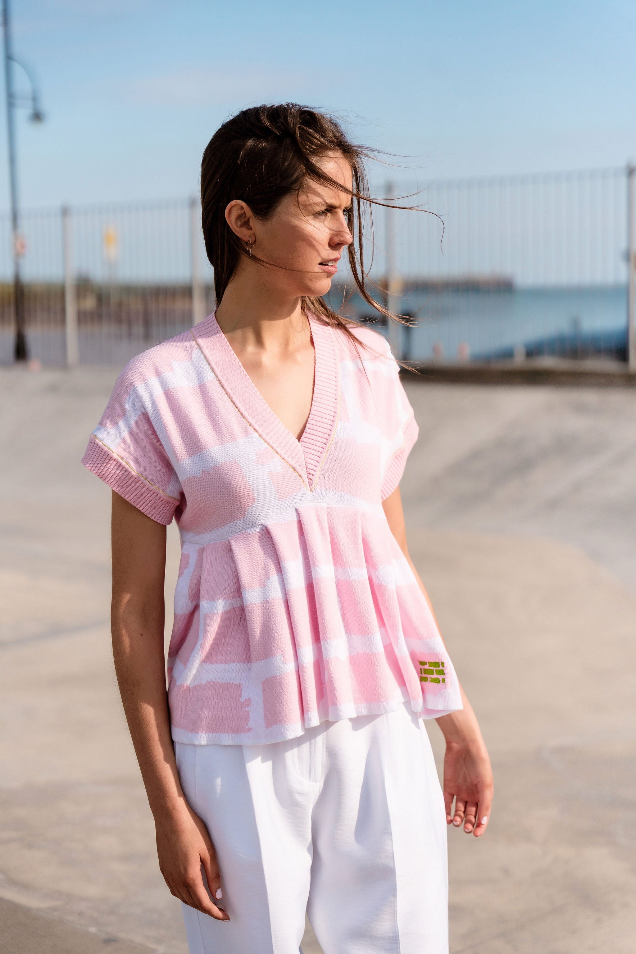 Brick Peplum Top | Hand-Drawn Design | Organic Cotton | Made in