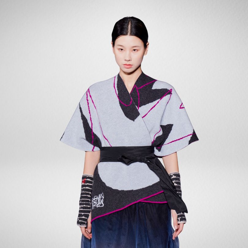 The Caffrey Cape Forest Green & Ice Blue - Knitted Merino Wool