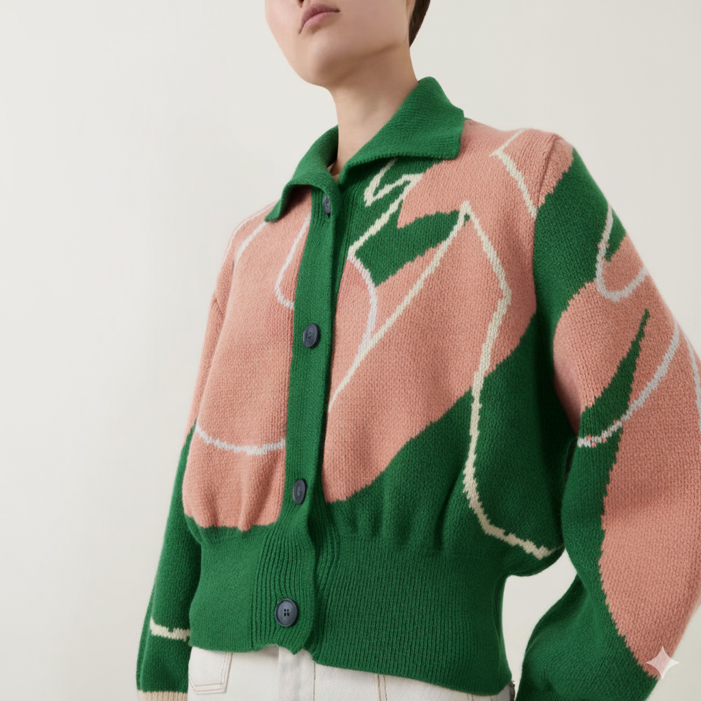 The Aydah Emerald Green & Apricot - Cropped Cardigan