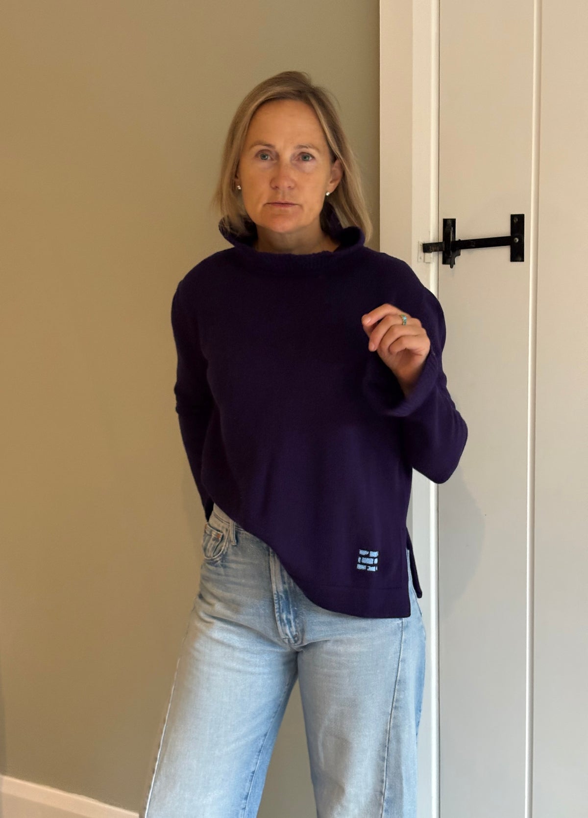 Frill Neck Jumper Deep Indigo