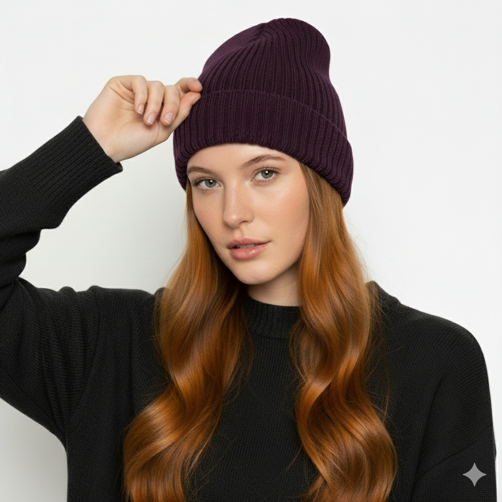 Merino Wool Beanie Plum