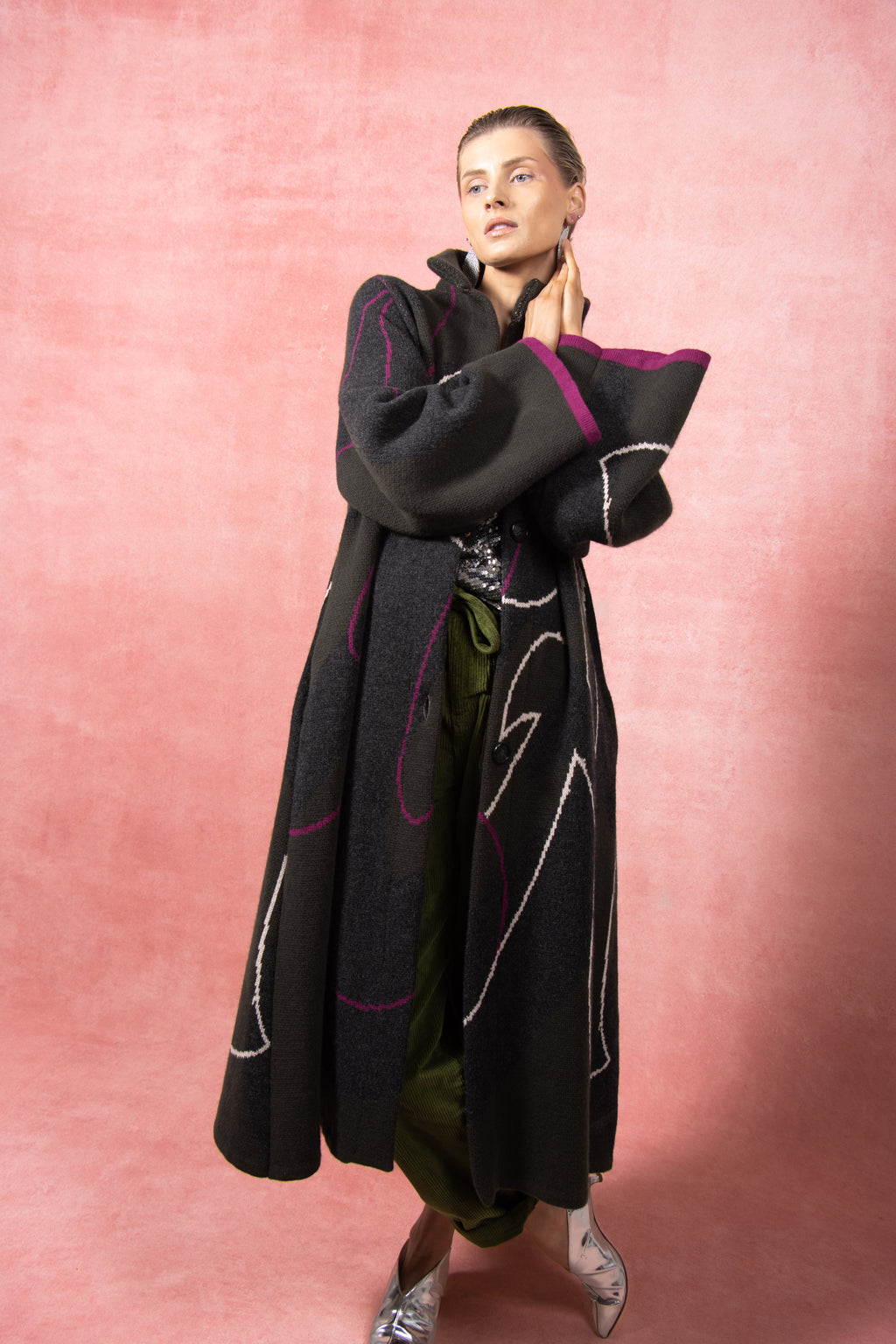 The Grá Coatigan - Charcoal & Olive Green Merino Wool