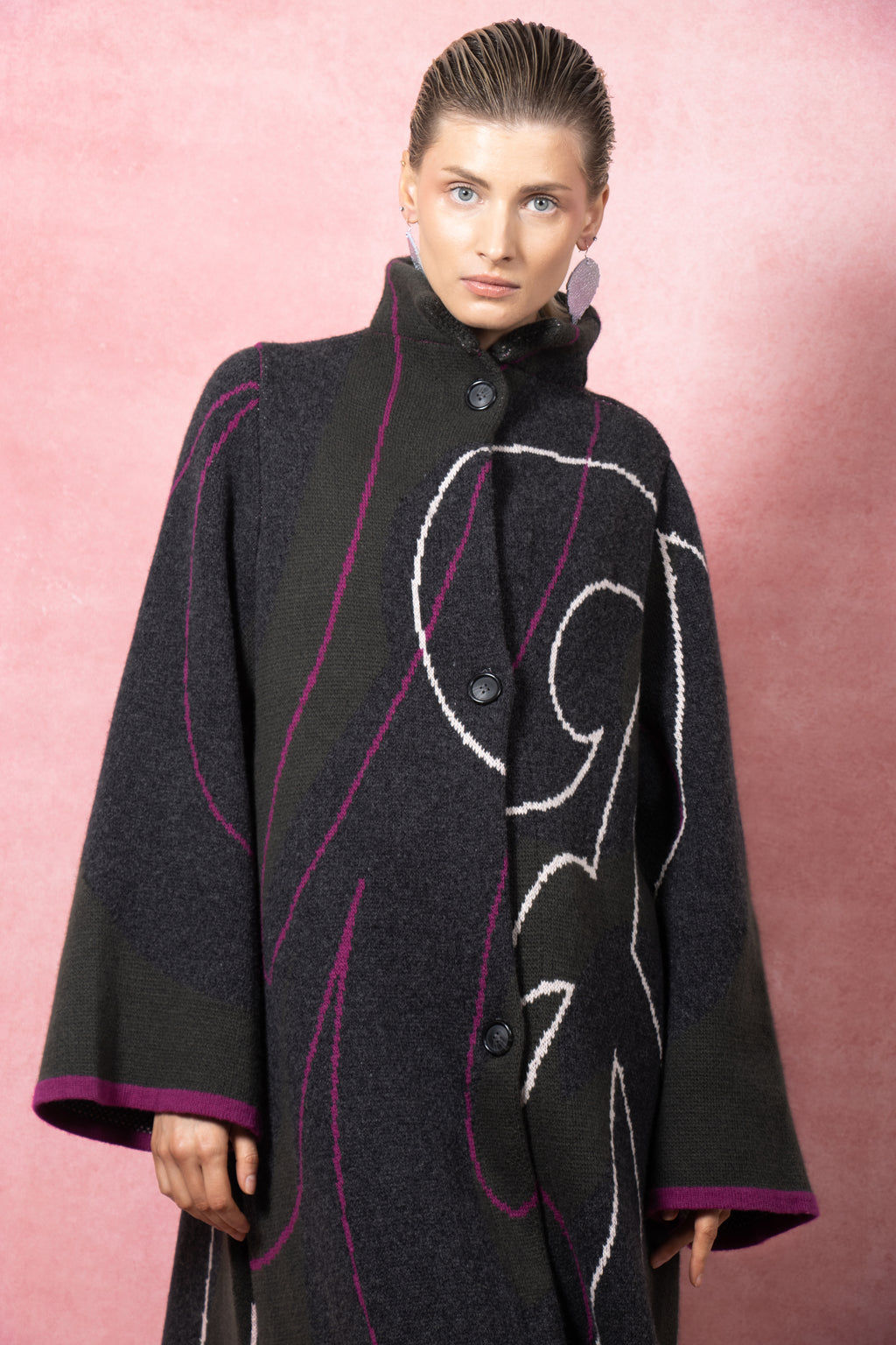 The Grá Coatigan - Charcoal & Olive Green Merino Wool