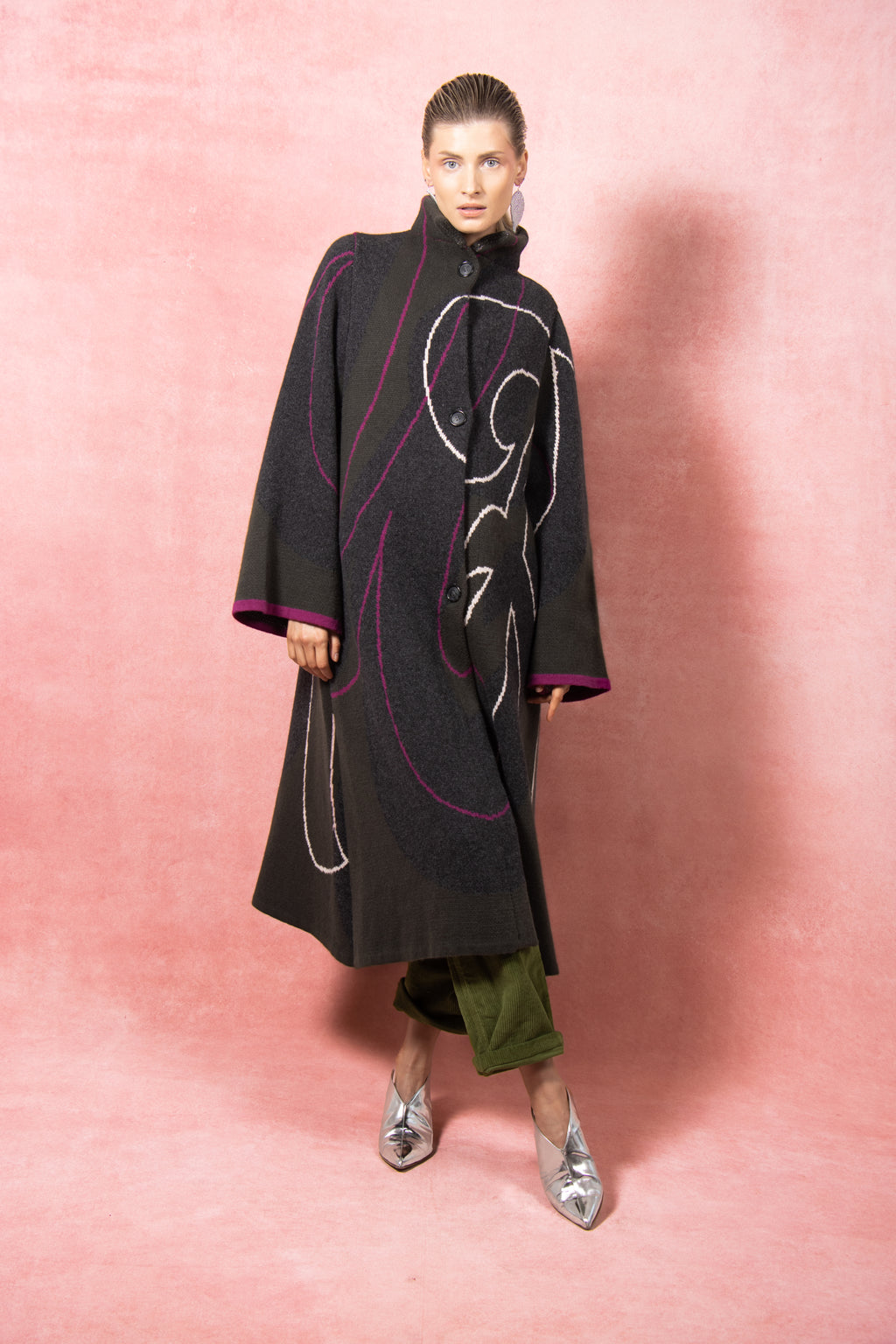 The Grá Coatigan - Charcoal & Olive Green Merino Wool