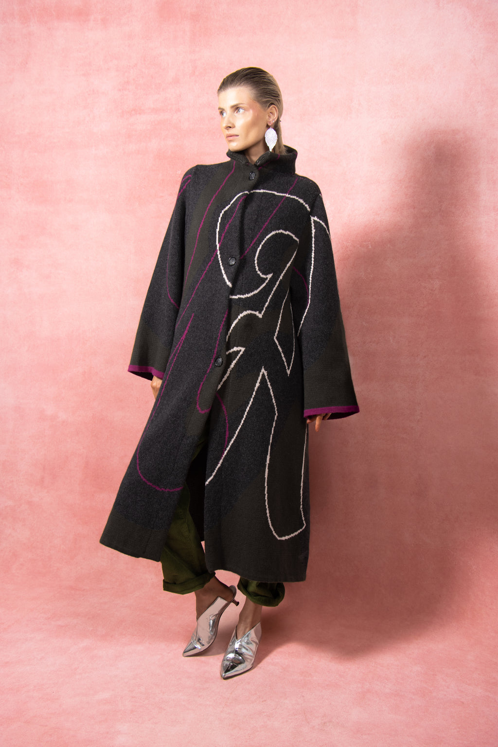 The Grá Coatigan - Charcoal & Olive Green Merino Wool