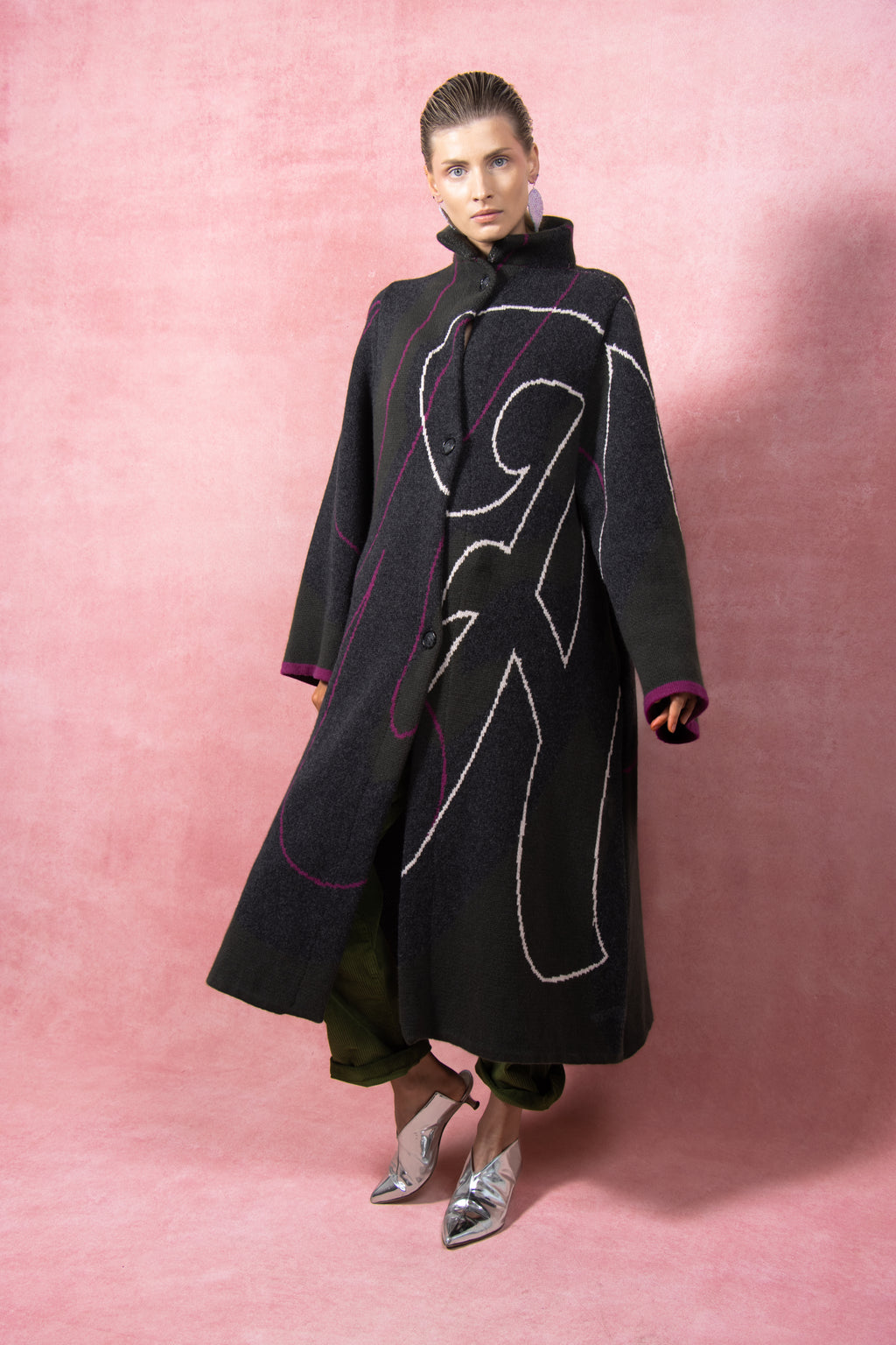 The Grá Coatigan - Charcoal & Olive Green Merino Wool