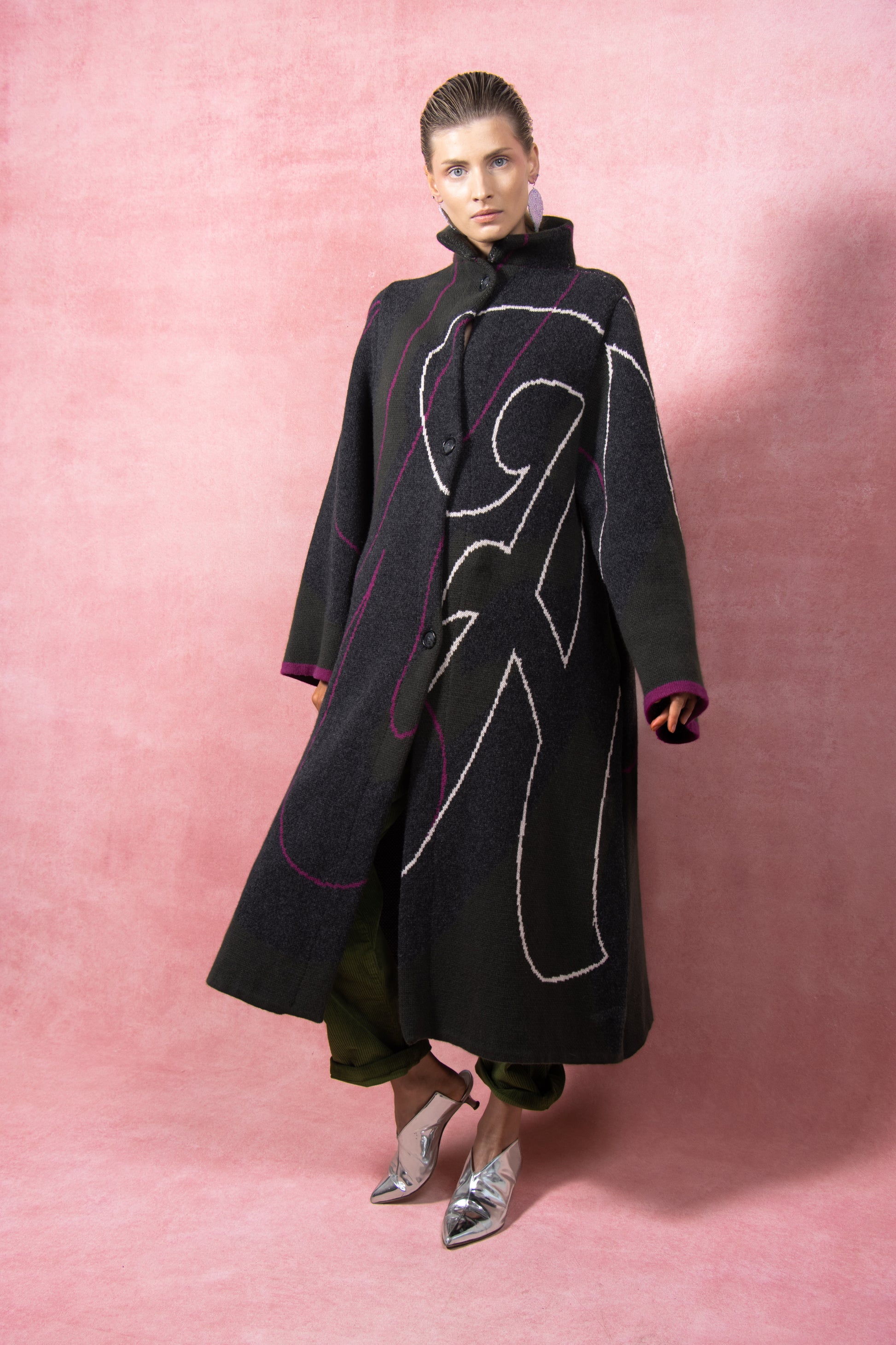 The Grá Coatigan - Charcoal & Olive Green Merino Wool