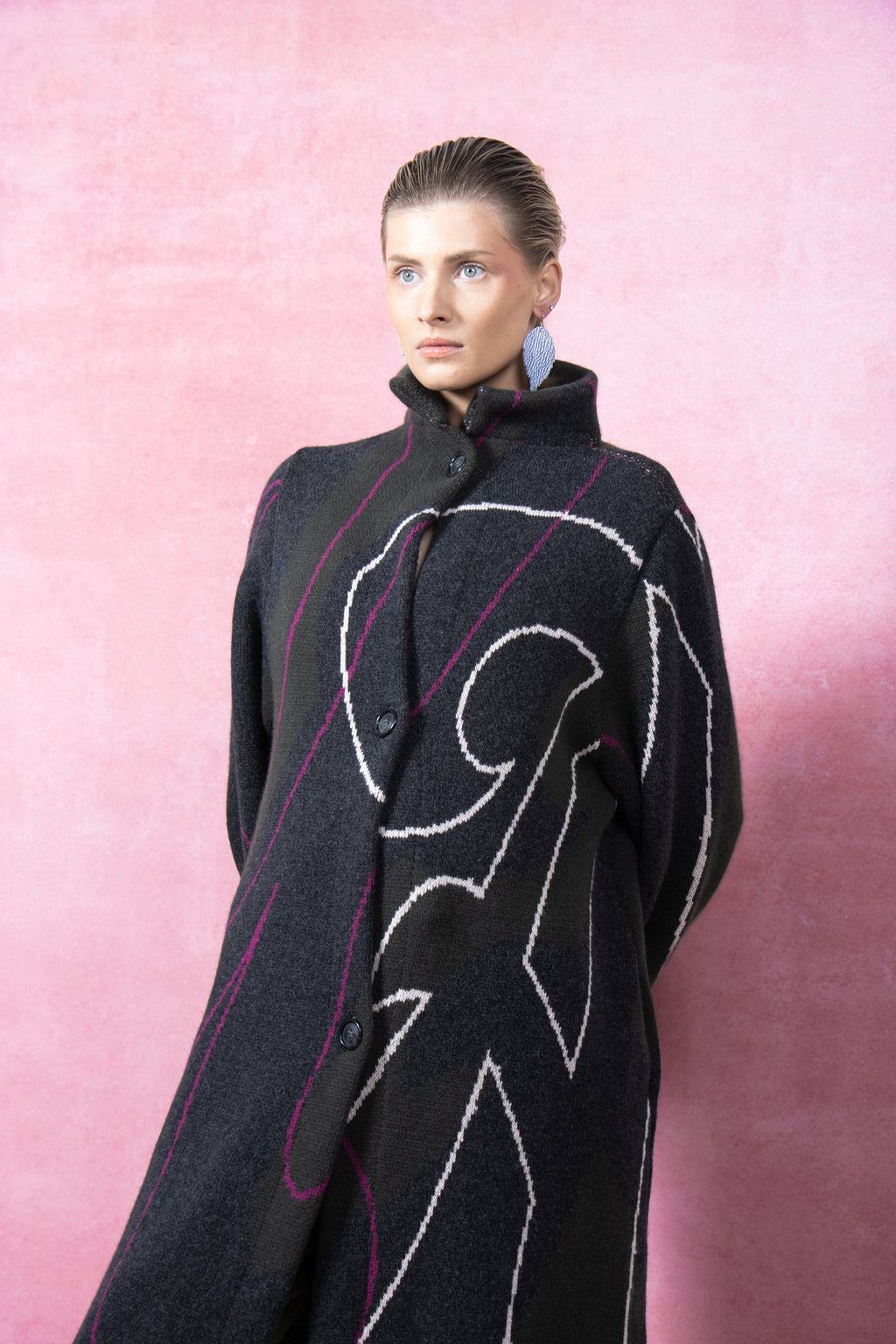 The Grá Coatigan - Charcoal & Olive Green Merino Wool