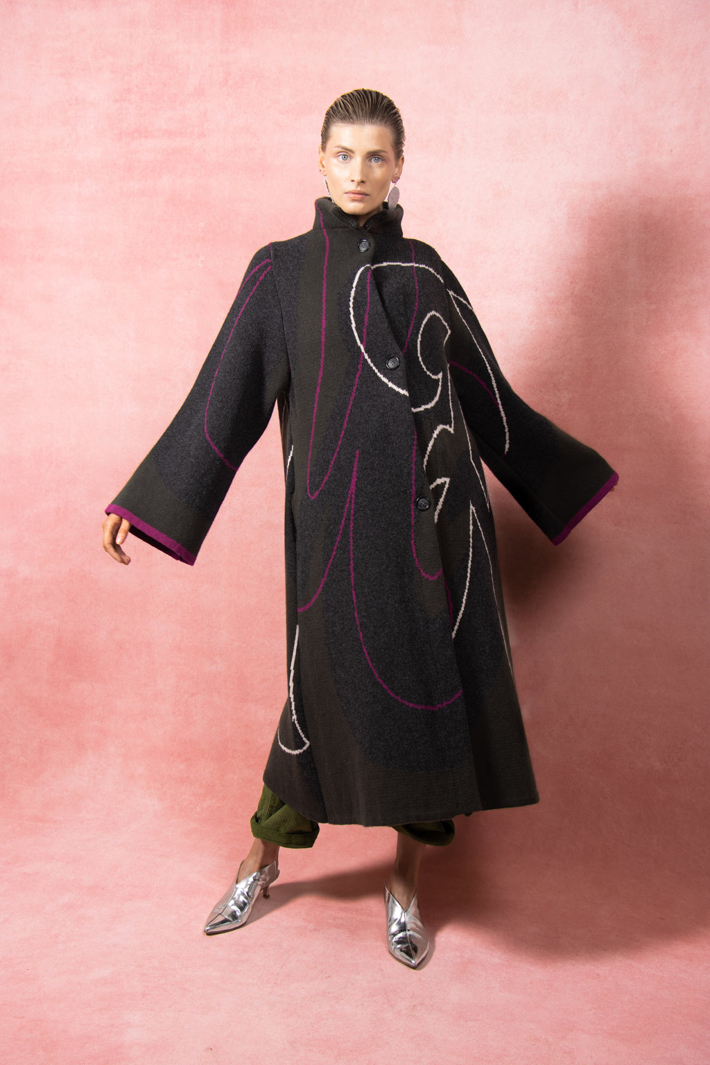 The Grá Coatigan - Charcoal & Olive Green Merino Wool