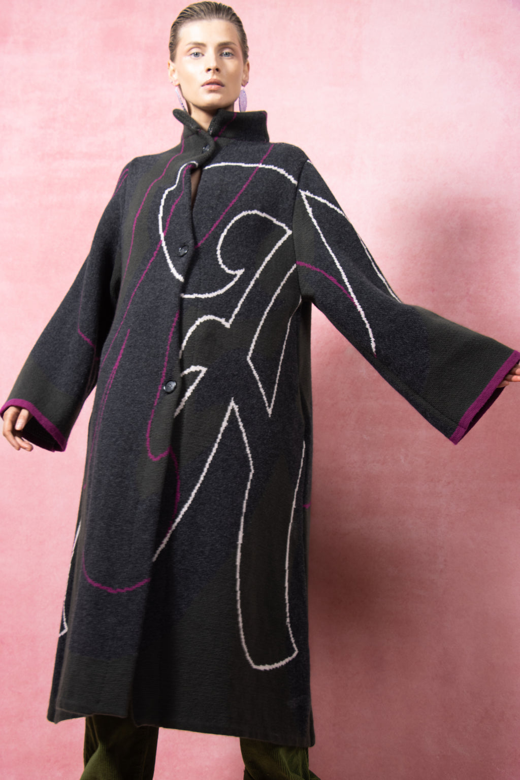 The Grá Coatigan - Charcoal & Olive Green Merino Wool