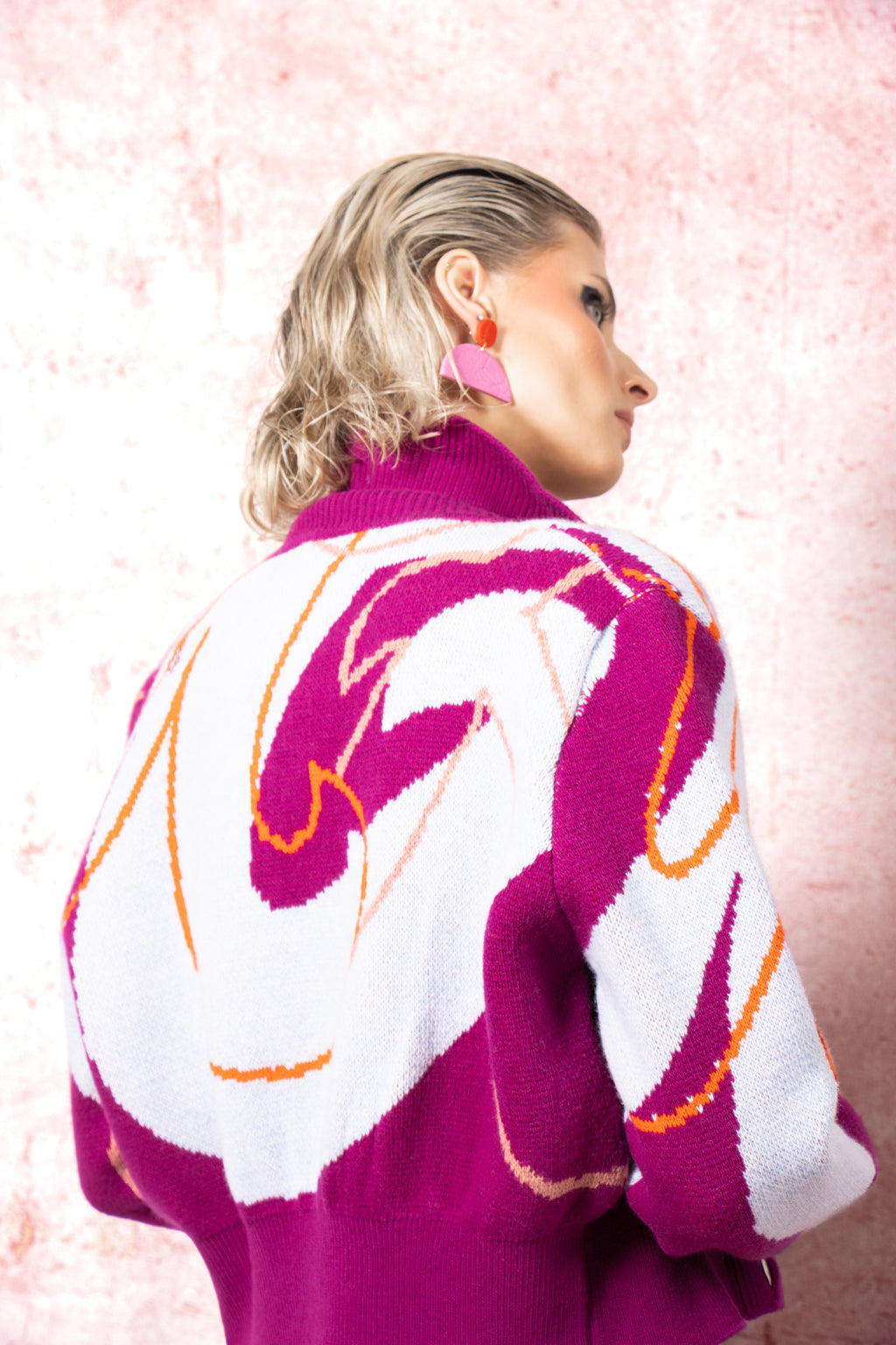 The Aydah Mid Blue & Raspberry - Cropped Cardigan