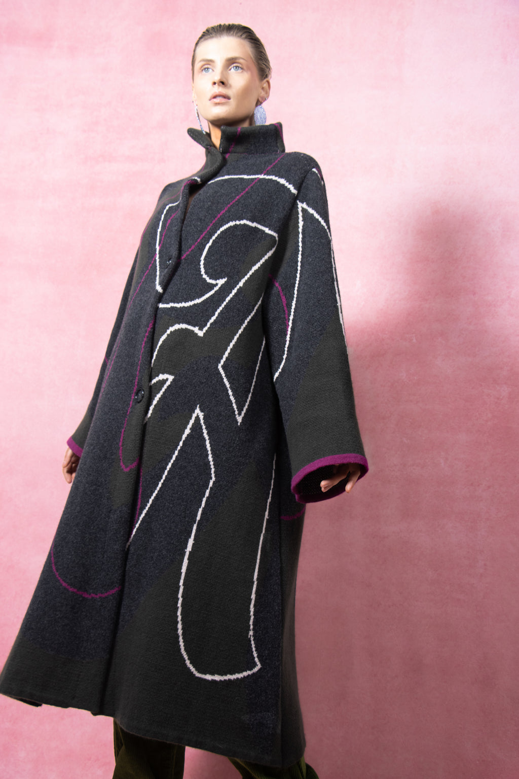 The Grá Coatigan - Charcoal & Olive Green Merino Wool