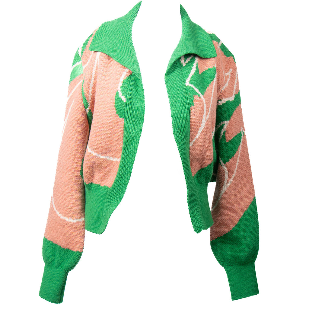 The Aydah Emerald Green & Apricot Cropped Cardigan
