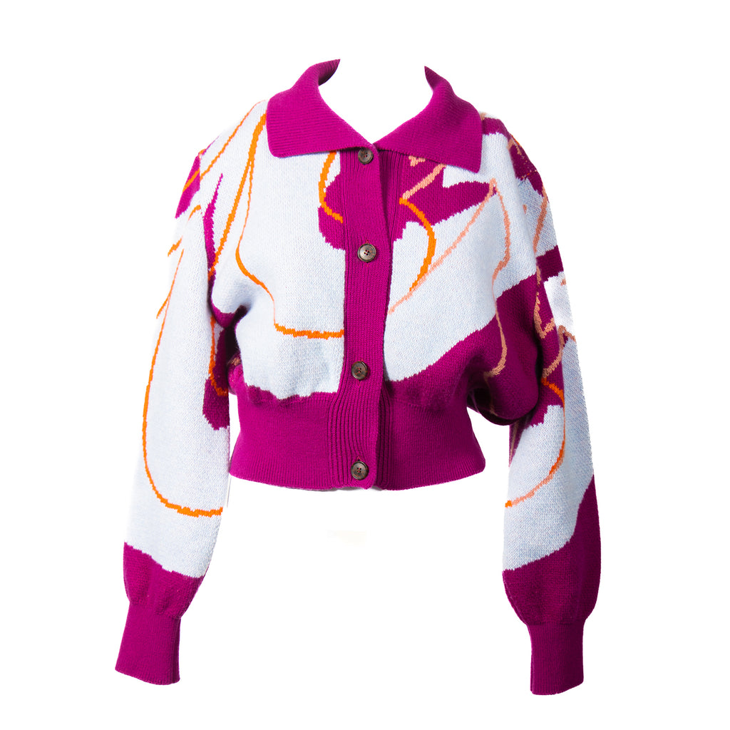 The Aydah Mid Blue & Raspberry - Cropped Cardigan