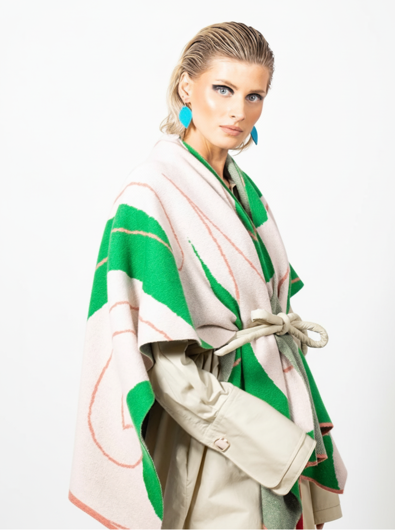 The Caffrey Cape Emerald Green - Knitted Merino Wool