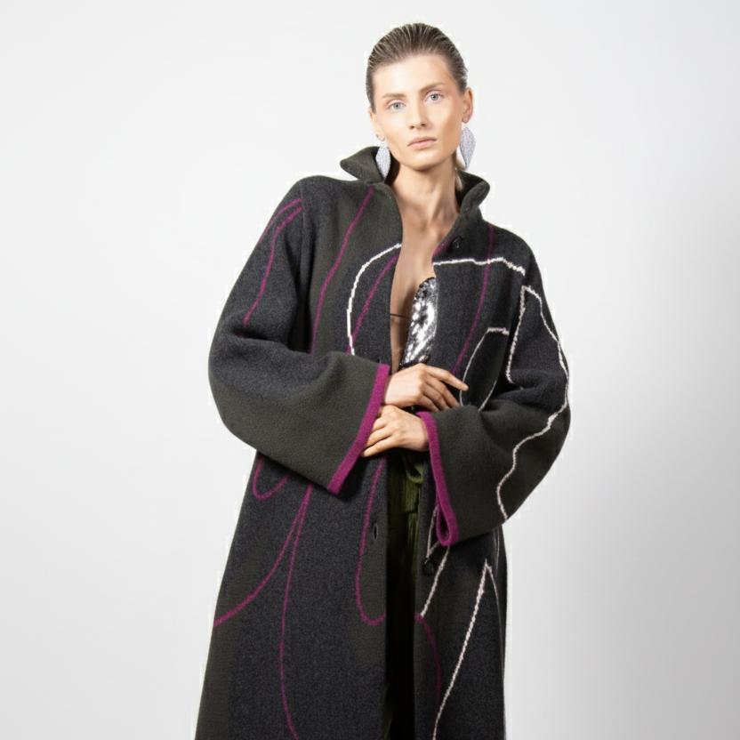 The Grá Coatigan - Charcoal & Olive Green Merino Wool