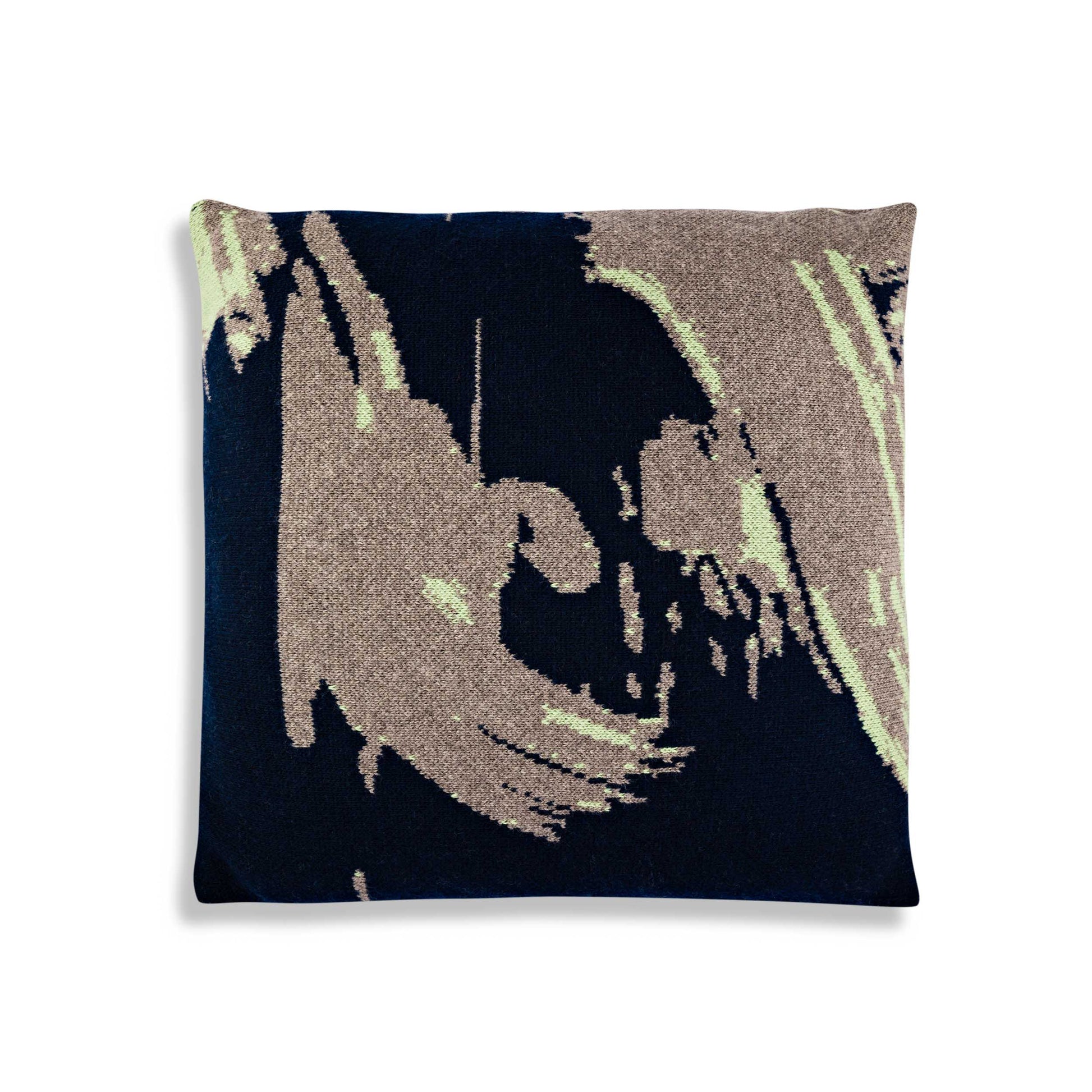 Hand Illustrated Fine Merino Cushion cover - Navy Taupe & Green