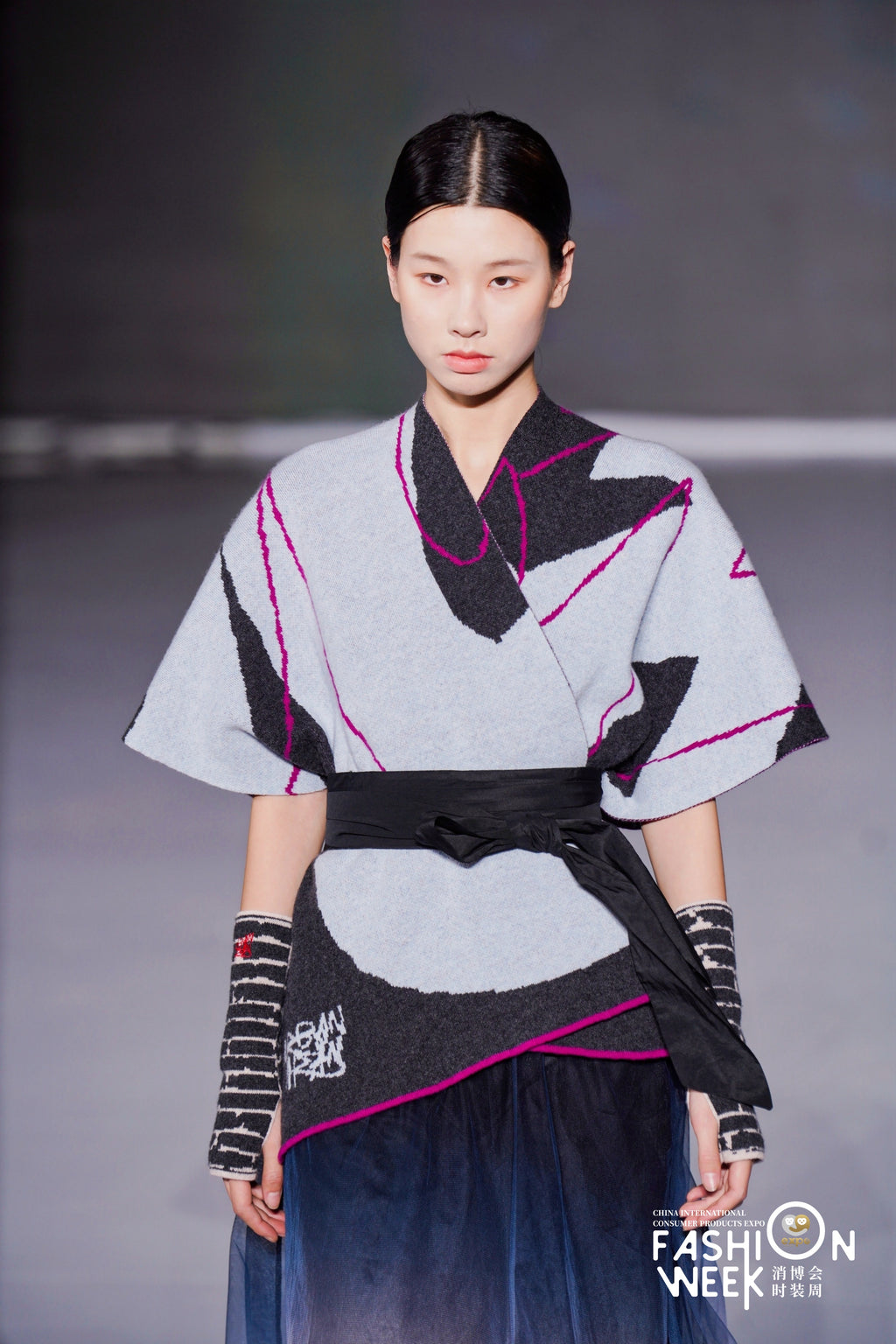 The Caffrey Cape Forest Green & Ice Blue - Knitted Merino Wool