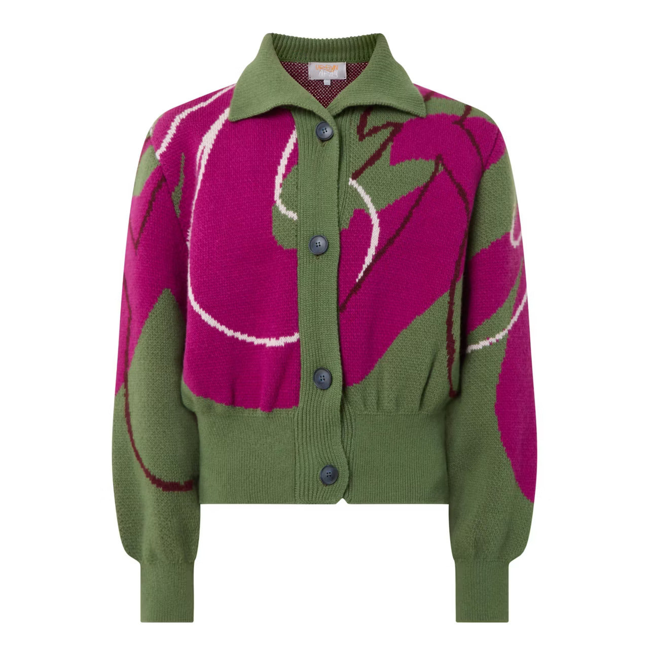 The Aydah Sage Green & Magenta - Cropped Cardigan