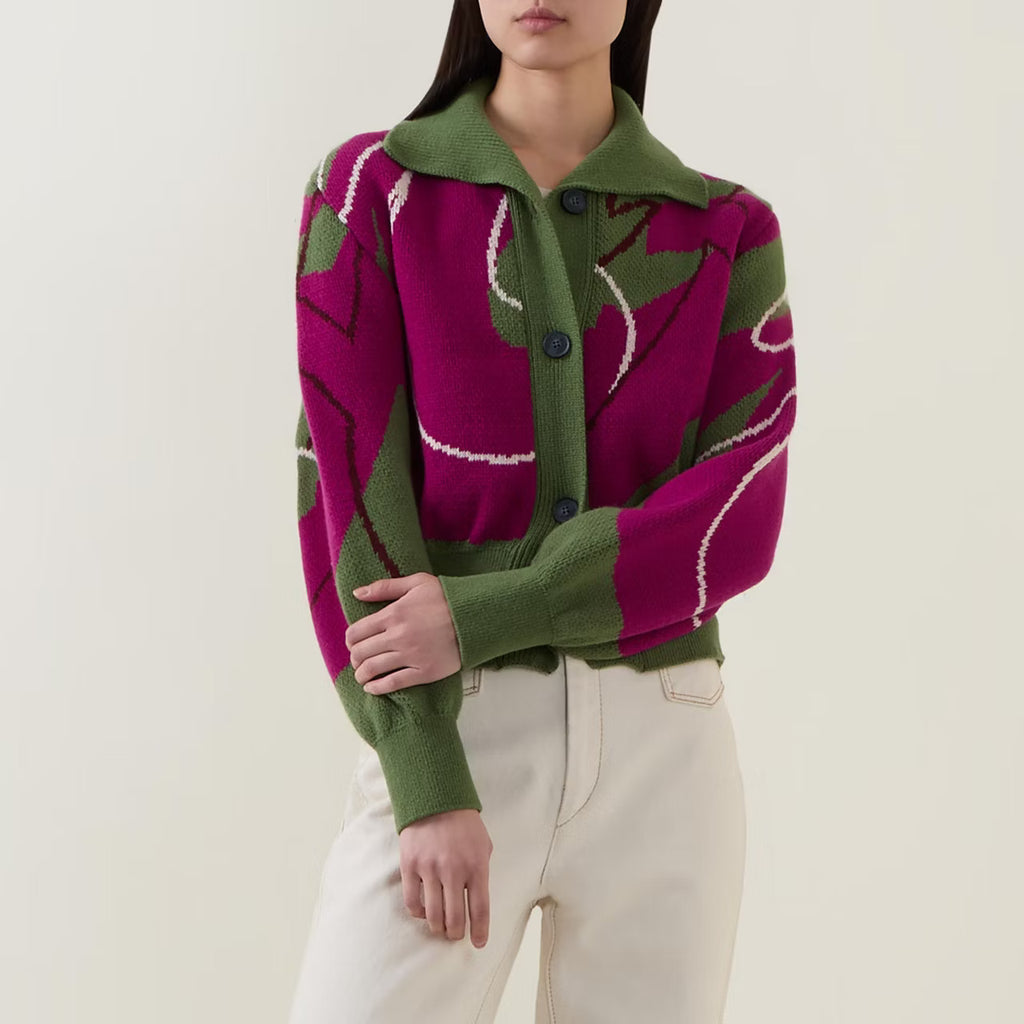 The Aydah Sage Green & Magenta - Cropped Cardigan