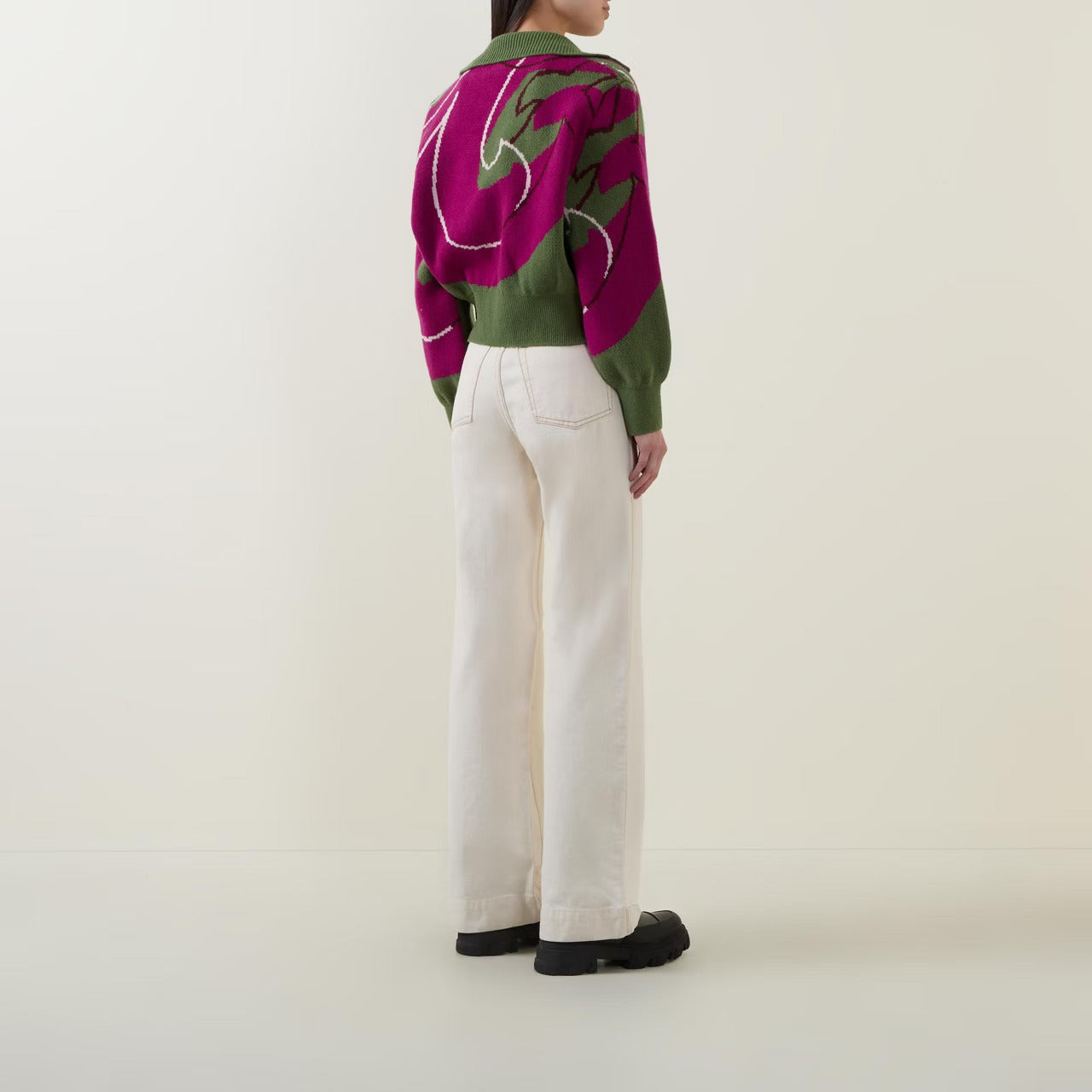 The Aydah Sage Green & Magenta - Cropped Cardigan