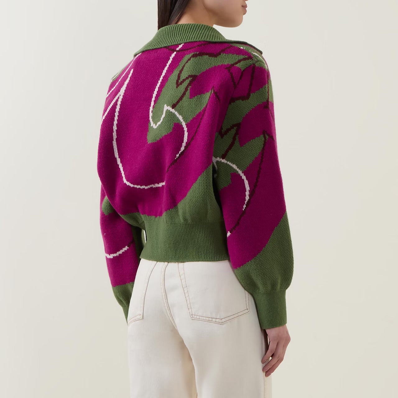 The Aydah Sage Green & Magenta - Cropped Cardigan