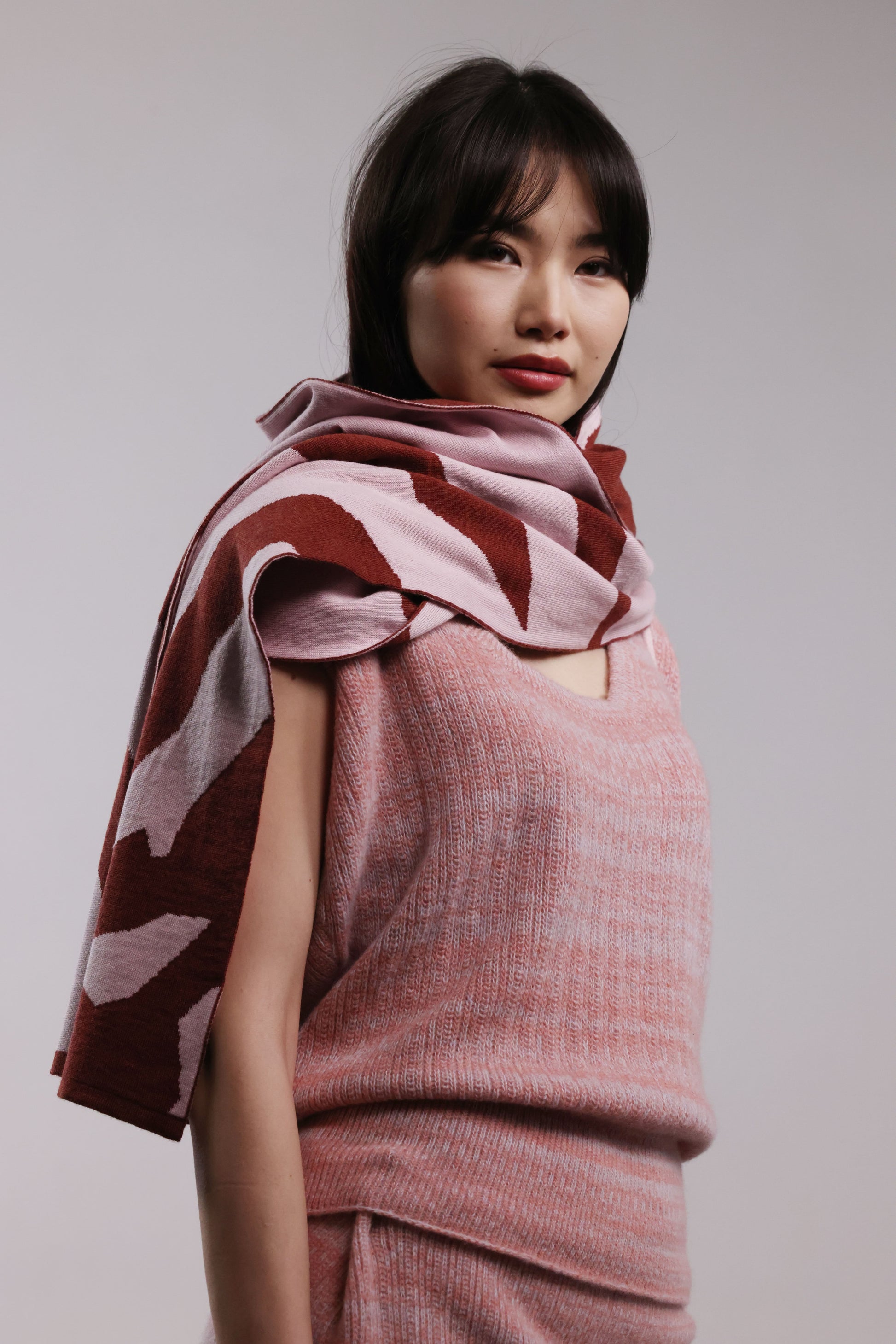 Handloomed oversized Vest - Blush & Melange of Light Blue