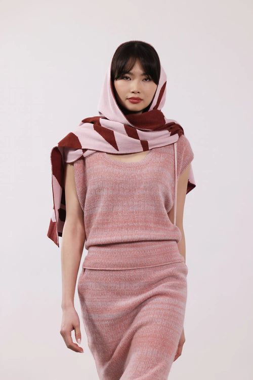 Gilet surdimensionné tissé à la main - Blush et mélange de bleu clair