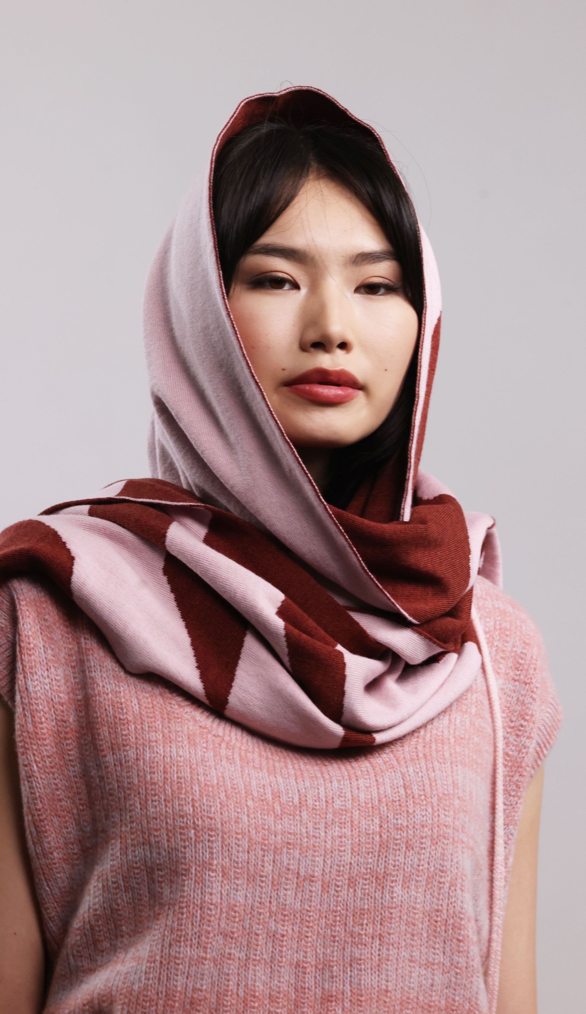 Handloomed oversized Vest - Blush & Melange of Light Blue