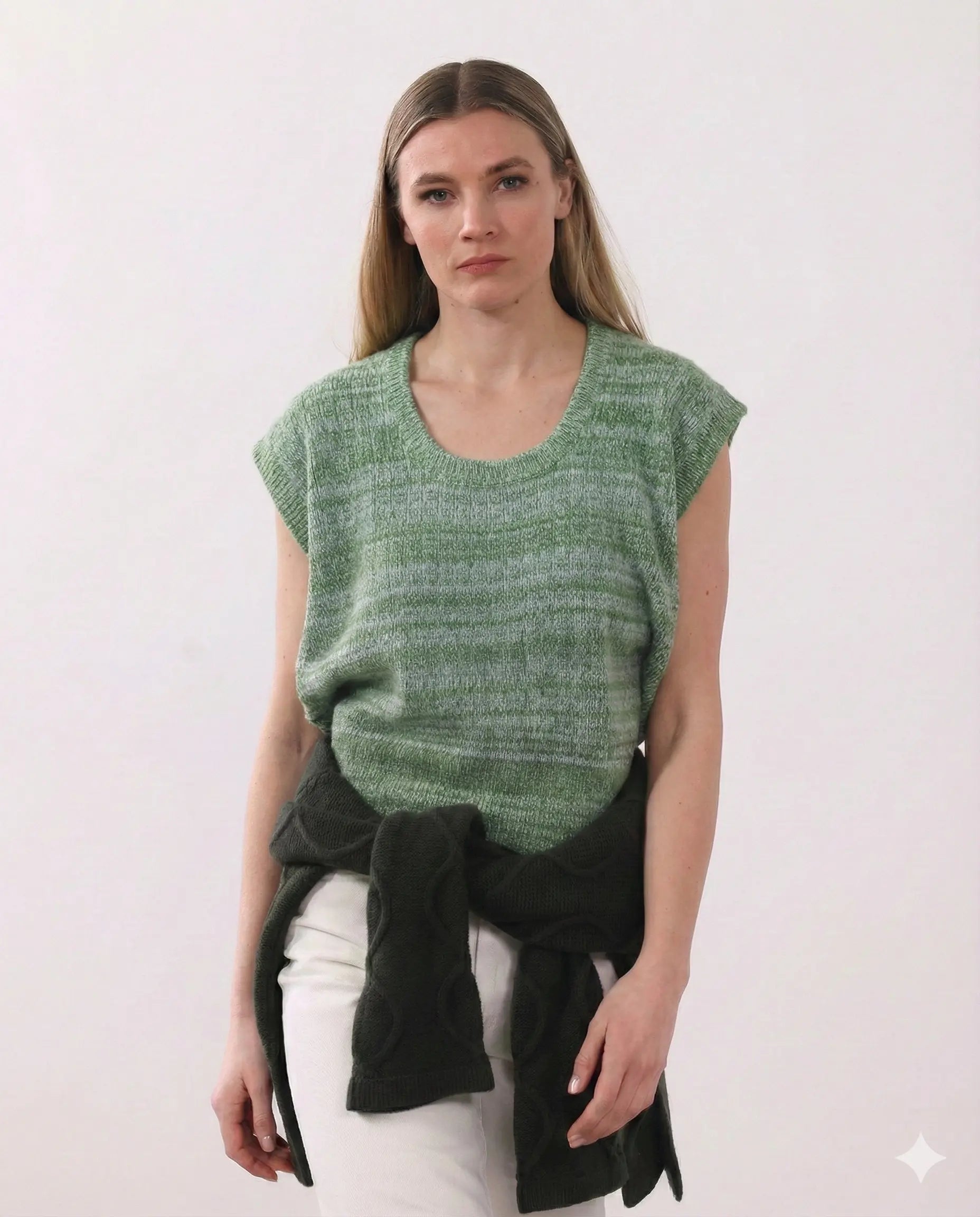 Gilet tissé à la main – Vert pampa et bleu clair